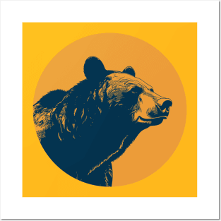 Bear head over yellow Posters and Art